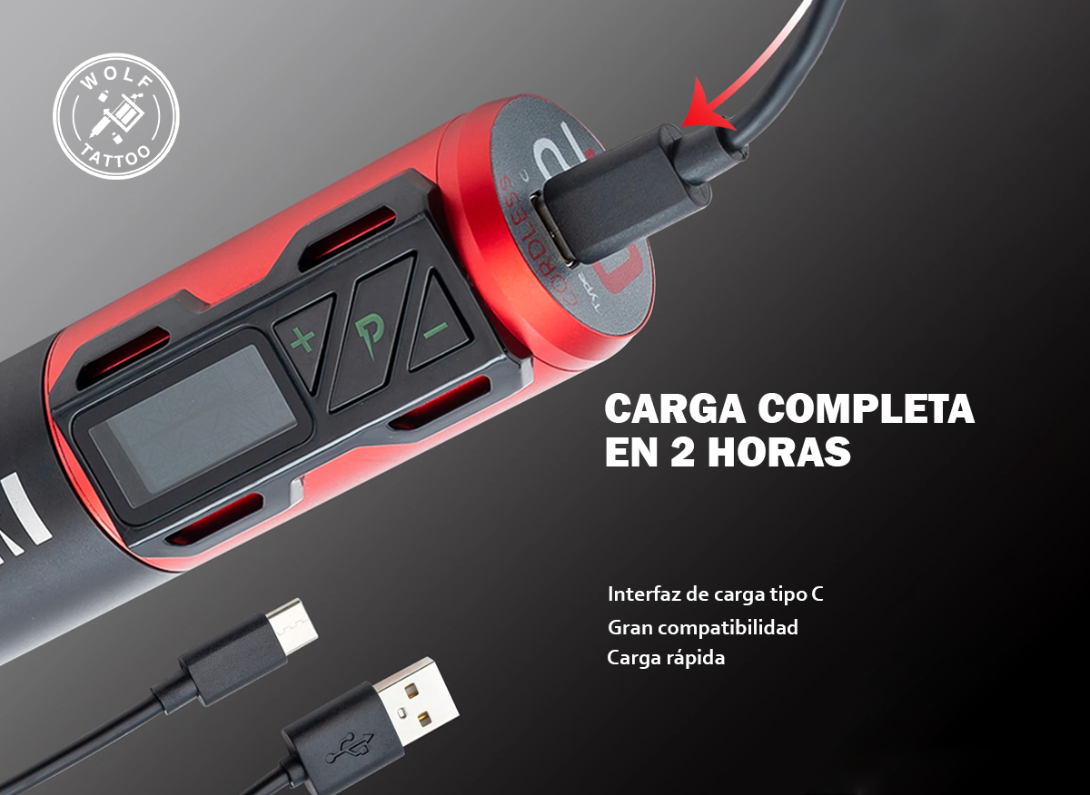 Máquina Para Tatuar Premium "Tipo P2S", Inalámbrica. Incluye 2 baterías.
