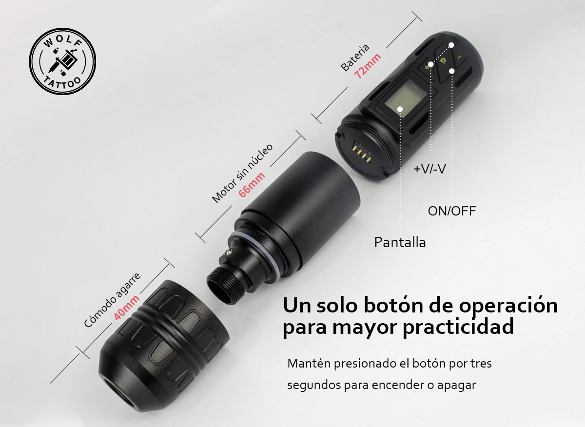 Máquina Para Tatuar Premium "Tipo P2S", Inalámbrica. Incluye 2 baterías.