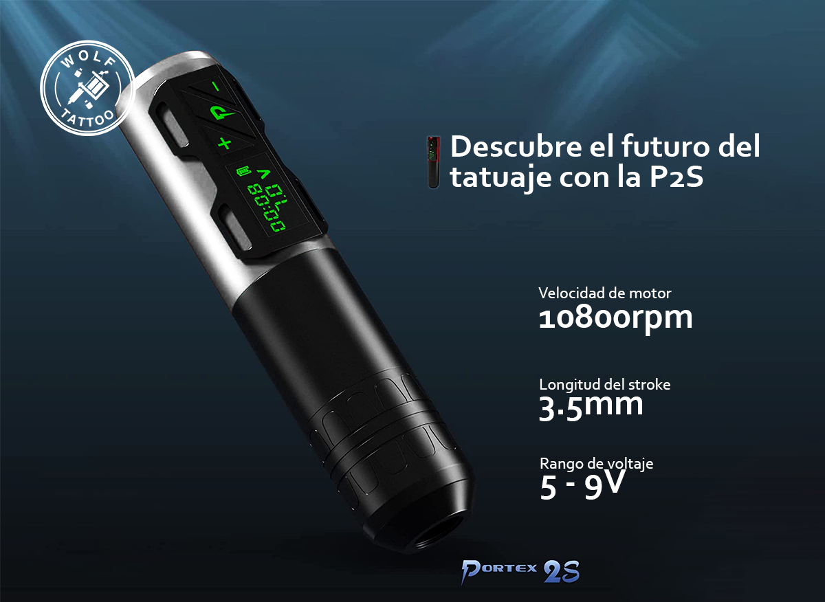 Máquina Para Tatuar Premium "Tipo P2S", Inalámbrica. Incluye 2 baterías.