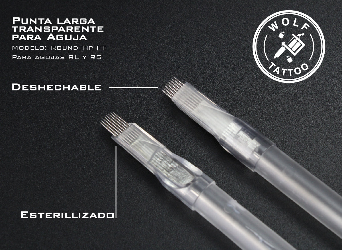Tubo Para Tatuar Punta Larga 50pz Rt / Mf Transparente