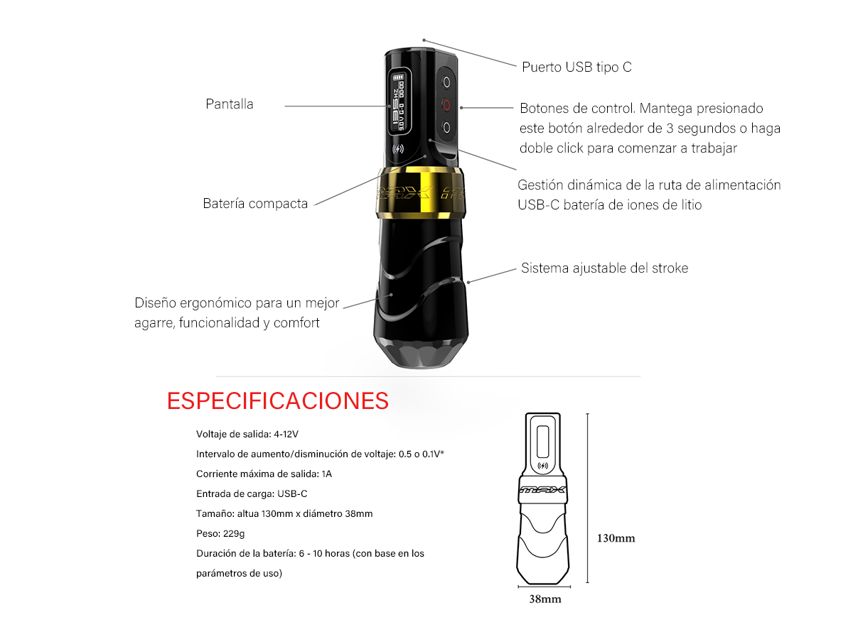 Máquina Para Tatuar Tipo "MAX FLUX"  Profesional Inalámbrica.