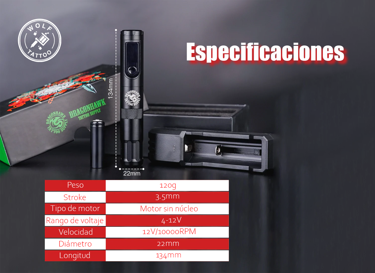 Máquina para Tatuar "HARRIER X4", marca DRAGONHAWK, Inalámbrica.