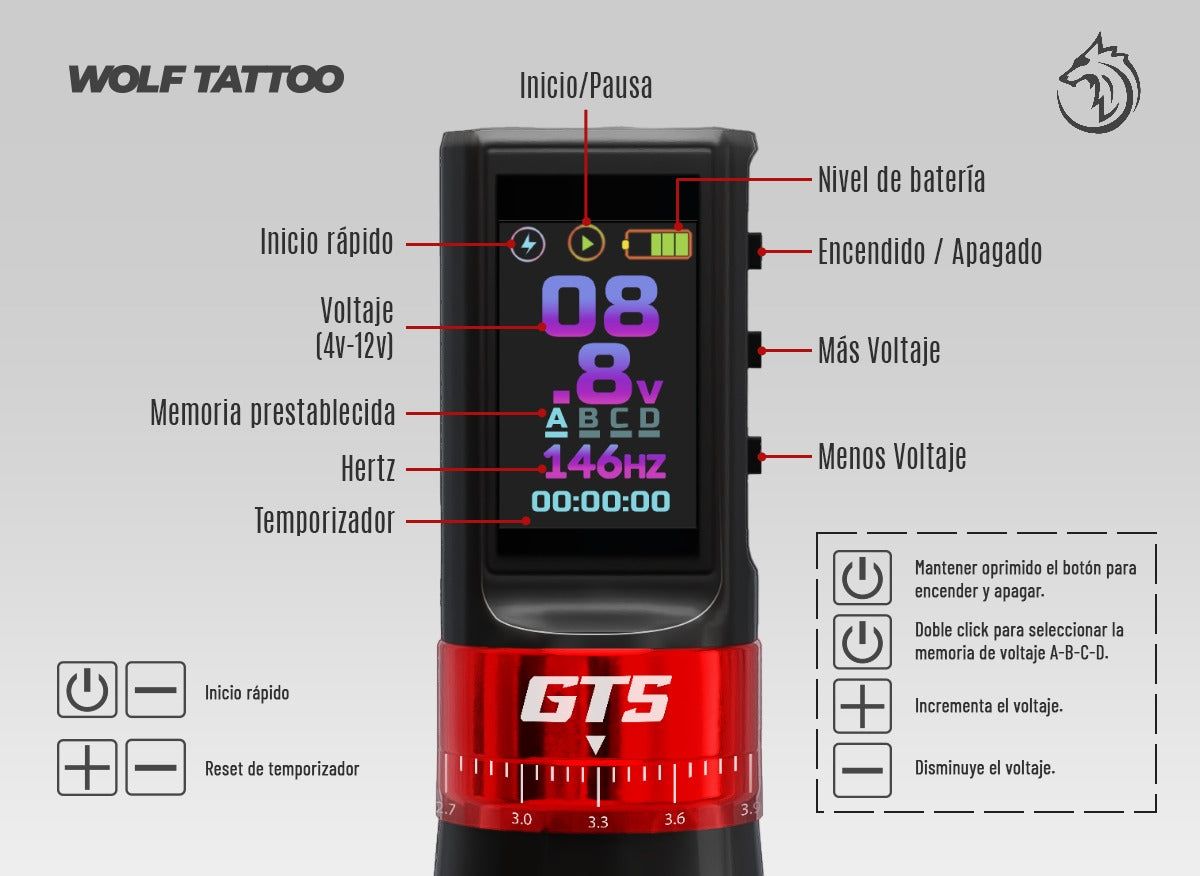Máquina Para Tatuar WOT, Tipo "GTS" , Profesional, Inalámbrica.