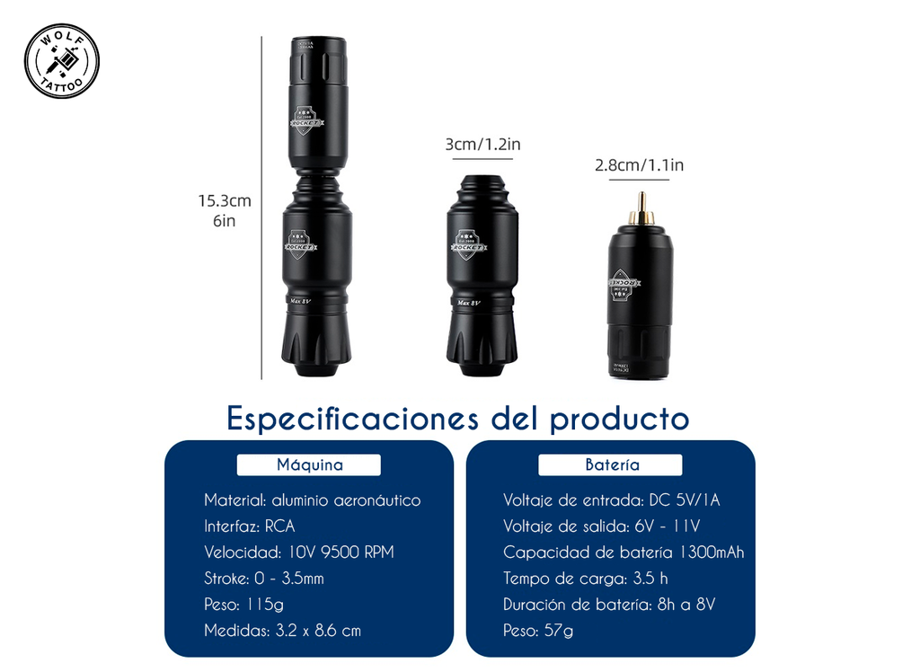Kit de Maquína para Tatuar "Kit Rocket" 2 en 1 Alámbrica e Inalámbrica