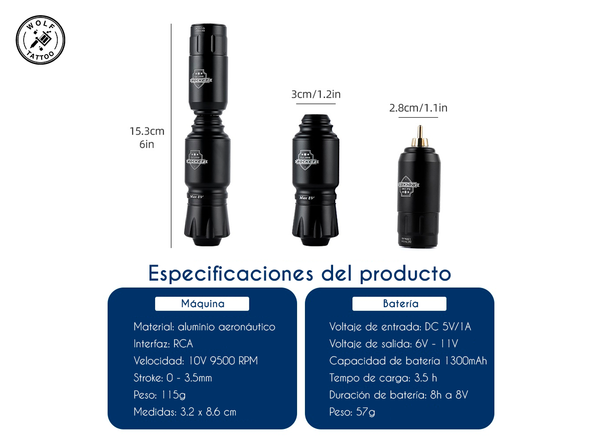 Kit de Maquína para Tatuar "Kit Rocket" 2 en 1 Alámbrica e Inalámbrica