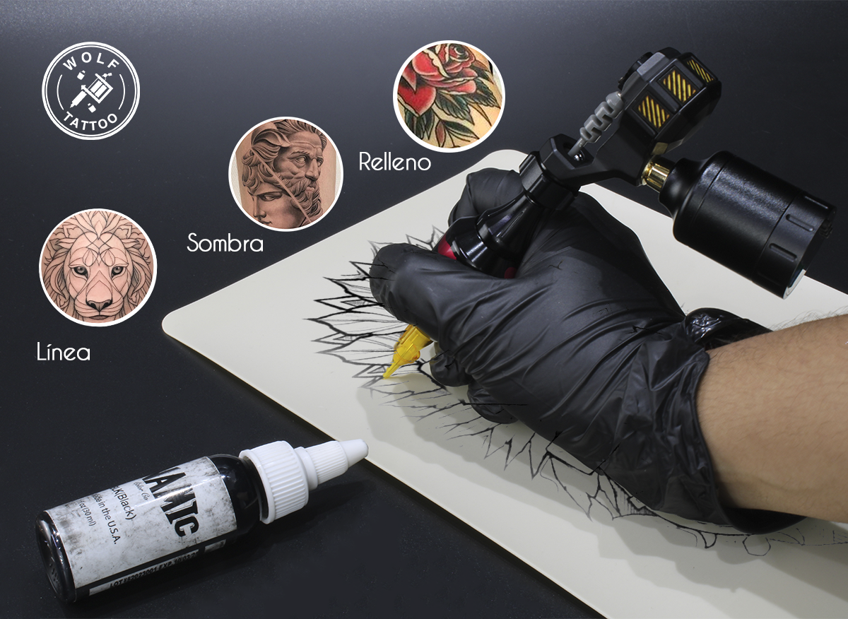 Máquina "Progetto" Para Tatuaje Rotativa Profesional Wolf Tattoo Alámbrica.